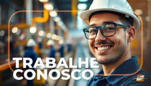Homem sorrindo usando capacete em ambiente industrial